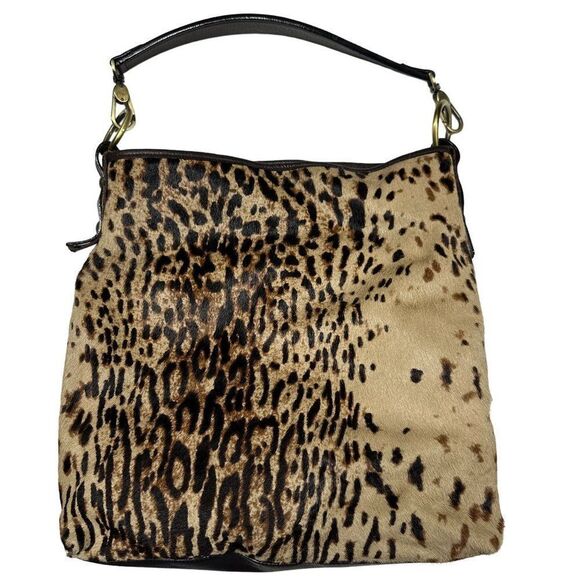 Garnet Hill Leopard Animal Print Calf-Hair Shoulder Bag - Picture 3 of 16